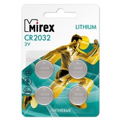 Батарейка дисковая литиевая тип CR2032, Mirex, 3V (4шт в блистере), 23702-CR2032-E4