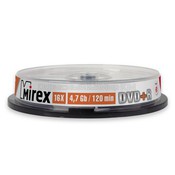 Диск DVD+R Mirex 4,7GB, 16x, КОМПЛЕКТ 10шт, Cake Box (UL130013A1L)